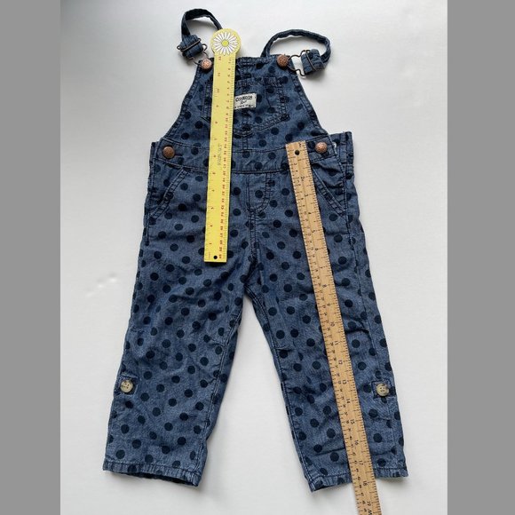 OSHKOSH B'GOSH 2T polkadot denim overalls - excellent condition - Picture 1 of 7